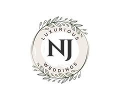 NJ Initials letter Wedding monogram logos template, hand drawn modern minimalistic and floral templates for Invitation cards, Save the Date, elegant identity. vector