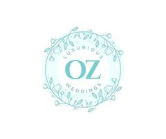 OZ Initials letter Wedding monogram logos template, hand drawn modern minimalistic and floral templates for Invitation cards, Save the Date, elegant identity. vector