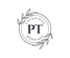 PT Initials letter Wedding monogram logos template, hand drawn modern minimalistic and floral templates for Invitation cards, Save the Date, elegant identity. vector
