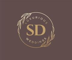 SD Initials letter Wedding monogram logos template, hand drawn modern minimalistic and floral templates for Invitation cards, Save the Date, elegant identity. vector