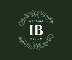 colección de logotipos de monograma de boda con letras iniciales ib, plantillas florales y minimalistas modernas dibujadas a mano para tarjetas de invitación, guardar la fecha, identidad elegante para restaurante, boutique, café en vector