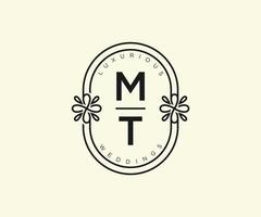 MT Initials letter Wedding monogram logos template, hand drawn modern minimalistic and floral templates for Invitation cards, Save the Date, elegant identity. vector