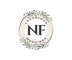 plantilla de logotipos de monograma de boda con letras iniciales nf, plantillas florales y minimalistas modernas dibujadas a mano para tarjetas de invitación, guardar la fecha, identidad elegante. vector