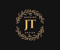 JT Initials letter Wedding monogram logos collection, hand drawn modern minimalistic and floral templates for Invitation cards, Save the Date, elegant identity for restaurant, boutique, cafe in vector