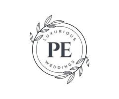 PE Initials letter Wedding monogram logos template, hand drawn modern minimalistic and floral templates for Invitation cards, Save the Date, elegant identity. vector