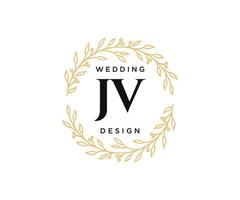 JV Initials letter Wedding monogram logos collection, hand drawn modern minimalistic and floral templates for Invitation cards, Save the Date, elegant identity for restaurant, boutique, cafe in vector