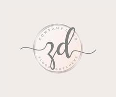Initial ZD feminine logo. Usable for Nature, Salon, Spa, Cosmetic and Beauty Logos. Flat Vector Logo Design Template Element.