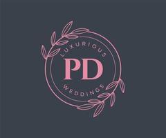 PD Initials letter Wedding monogram logos template, hand drawn modern minimalistic and floral templates for Invitation cards, Save the Date, elegant identity. vector