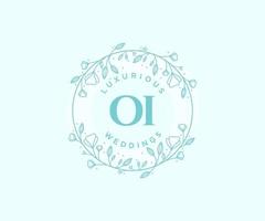 plantilla de logotipos de monograma de boda con letras iniciales de oi, plantillas florales y minimalistas modernas dibujadas a mano para tarjetas de invitación, guardar la fecha, identidad elegante. vector