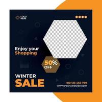 New editable minimal square Winter Sell banner template. Suitable for social media posts and web or internet ads. Vector illustration with photo college.