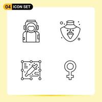 4 Line concept for Websites Mobile and Apps astronaut creative helmet jewelry female Editable Vector Design Elements