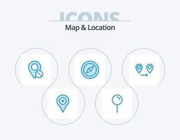 mapa y ubicación paquete de iconos azules 5 diseño de iconos. GPS. localización. alfiler. Brújula. alfiler vector