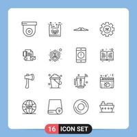 Modern Set of 16 Outlines and symbols such as brand setting hipster gear environment Editable Vector Design Elements