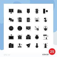 Set of 25 Commercial Solid Glyphs pack for data check badge hardware computer Editable Vector Design Elements