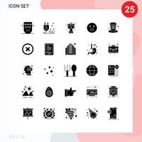 Pack of 25 Modern Solid Glyphs Signs and Symbols for Web Print Media such as hat feeling mechanical faint emoji Editable Vector Design Elements