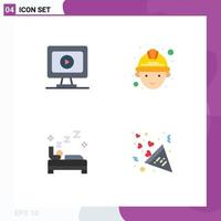 Stock Vector Icon Pack of 4 Line Signs and Symbols for monitor cleaning labour bed fireworks Editable Vector Design Elements