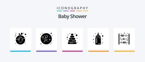 Baby Shower Glyph 5 Icon Pack Including count. abacus toy. baby. drink. feeder. Creative Icons Design vector