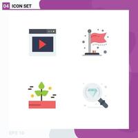 4 Creative Icons Modern Signs and Symbols of interface leaf media page flag rain Editable Vector Design Elements