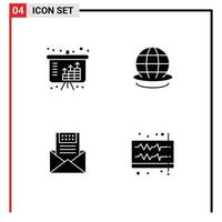 Solid Glyph Pack of 4 Universal Symbols of assets communication investment planet mail Editable Vector Design Elements