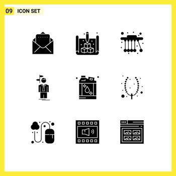 User Interface Pack of 9 Basic Solid Glyphs of liquid flammable science bottle decision Editable Vector Design Elements