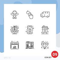 Set of 9 Vector Outlines on Grid for lock fund bus reward award Editable Vector Design Elements