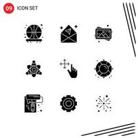 Set of 9 Commercial Solid Glyphs pack for buoy gesture frame finger educate Editable Vector Design Elements