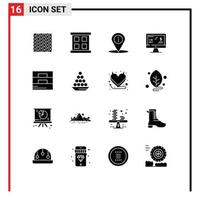 Pictogram Set of 16 Simple Solid Glyphs of computer finance window tax regulation place Editable Vector Design Elements