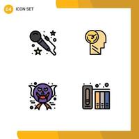 Modern Set of 4 Filledline Flat Colors and symbols such as voice face activity human halloween scary Editable Vector Design Elements