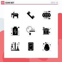 User Interface Pack of 9 Basic Solid Glyphs of asset school battery learning education Editable Vector Design Elements