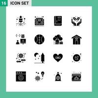 User Interface Pack of 16 Basic Solid Glyphs of develop app contact save the world green Editable Vector Design Elements