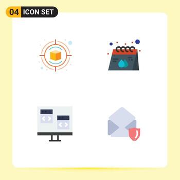 paquete de 4 iconos planos creativos de elementos de diseño vectorial editables de computadora de papel de pensamiento de aplicación de campaña vector