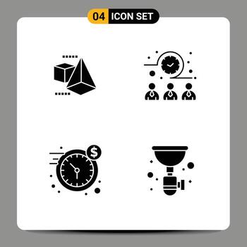 4 Solid Glyph concept for Websites Mobile and Apps model money meeting workers pipe Editable Vector Design Elements