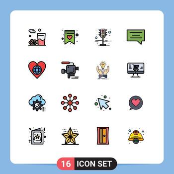 Pictogram Set of 16 Simple Flat Color Filled Lines of heart environment traffic ecology chat Editable Creative Vector Design Elements