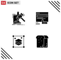 4 Universal Solid Glyphs Set for Web and Mobile Applications auction website judgement finger design layers Editable Vector Design Elements