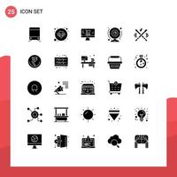 25 Universal Solid Glyphs Set for Web and Mobile Applications sticks instrument marketing drum computer Editable Vector Design Elements