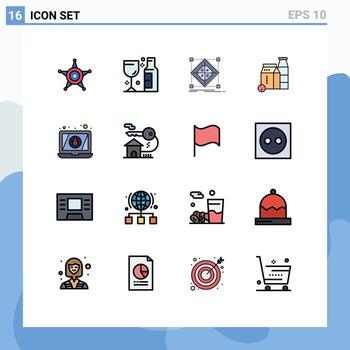 User Interface Pack of 16 Basic Flat Color Filled Lines of bug buttle architecture box preparation Editable Creative Vector Design Elements