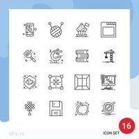 16 Universal Outlines Set for Web and Mobile Applications flipper baking cooker baked browser Editable Vector Design Elements