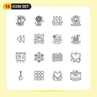 Modern Set of 16 Outlines Pictograph of video media sailfish control space Editable Vector Design Elements