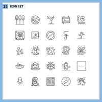 Pictogram Set of 25 Simple Lines of contact center cocktail call photo Editable Vector Design Elements