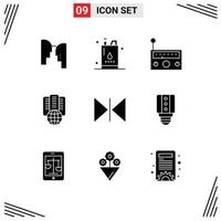 Set of 9 Commercial Solid Glyphs pack for flip proxy power internet radio Editable Vector Design Elements