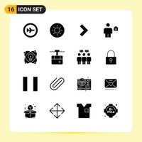 User Interface Pack of 16 Basic Solid Glyphs of drawing bulb next idea human Editable Vector Design Elements