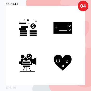 4 Solid Glyph concept for Websites Mobile and Apps asset camera coins gameboy projector Editable Vector Design Elements