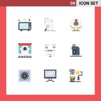 Group of 9 Modern Flat Colors Set for connection ad find cinema investor Editable Vector Design Elements