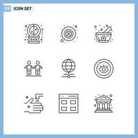 Set of 9 Modern UI Icons Symbols Signs for internet group bowl friendship best Editable Vector Design Elements