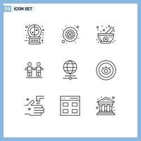 Set of 9 Modern UI Icons Symbols Signs for internet group bowl friendship best Editable Vector Design Elements