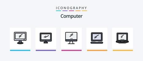 la línea de computadora llenó el paquete de 5 íconos que incluye . imac. ordenador personal. dispositivo. diseño de iconos creativos vector