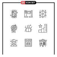 Group of 9 Modern Outlines Set for education geography underground education design Editable Vector Design Elements