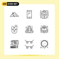 Set of 9 Vector Outlines on Grid for face animal android ideas management Editable Vector Design Elements