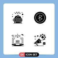 Pack of 4 Modern Solid Glyphs Signs and Symbols for Web Print Media such as car setting service signal web Editable Vector Design Elements