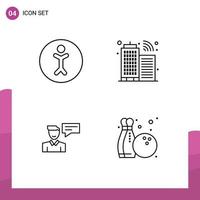 Modern Set of 4 Filledline Flat Colors Pictograph of accessibility man building chat bowling Editable Vector Design Elements